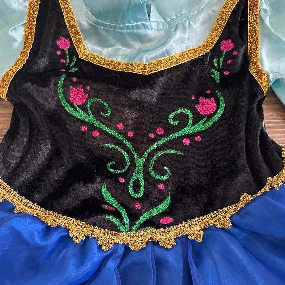 Girls Vogue Fashion Theater Costume One Size Blue Black Floral Embroidered Dress